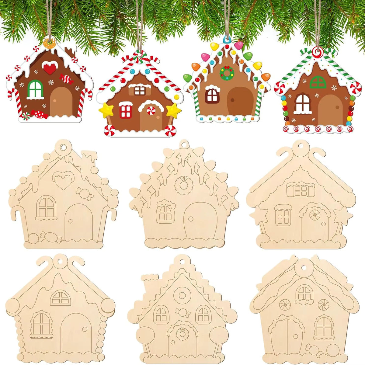 Ornements de Noël en bois brut à peindre – lot de 6