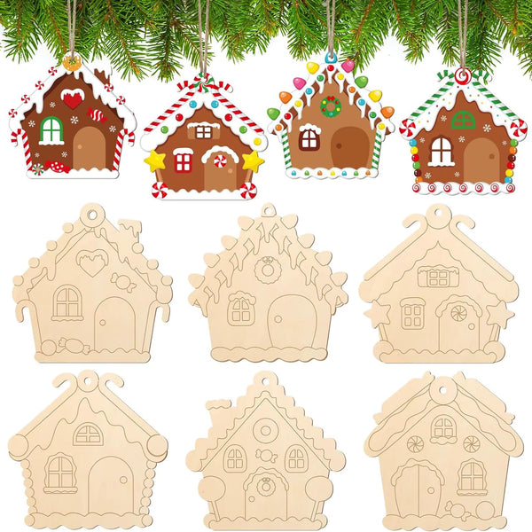 Ornements de Noël en bois brut à peindre – lot de 6